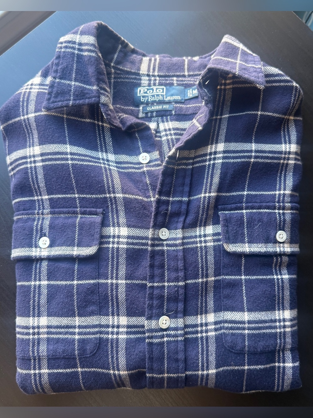 Polo Ralph Lauren Classic Fit Plaid Flannel Shirt Men’s Medium Navy White Cotton